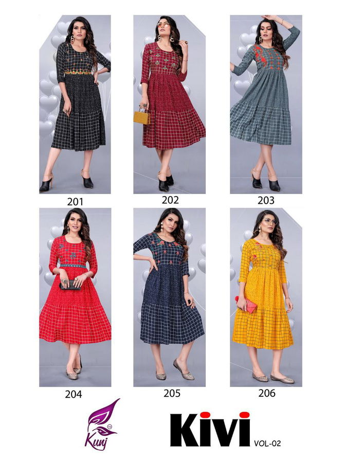 Kunj Kivi 2 Latest Fancy Ethnic Wear Anarkali Printed Rayon Kurtis Collection